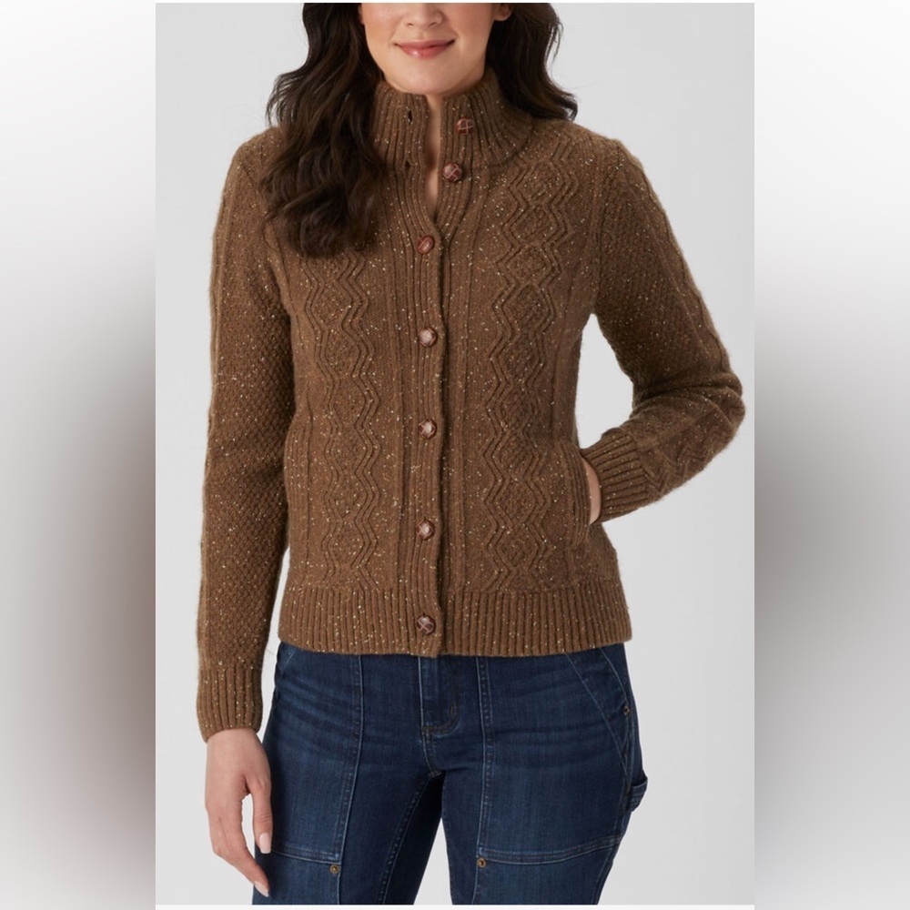 DULUTH Woolpaca Women's Brown Cable Knit Sweater Size Small